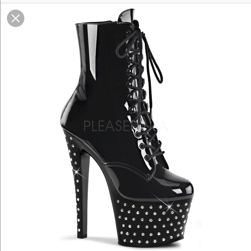 Black rhinestone pleaser boots